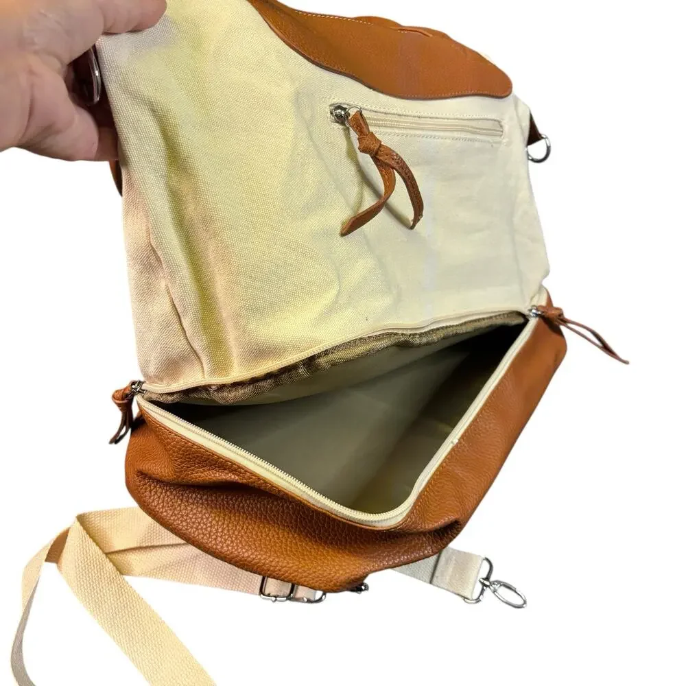 Graf Lantz Canvas & Leather Work + Travel‎ Bag | Cream Tan Carryall Crossbody